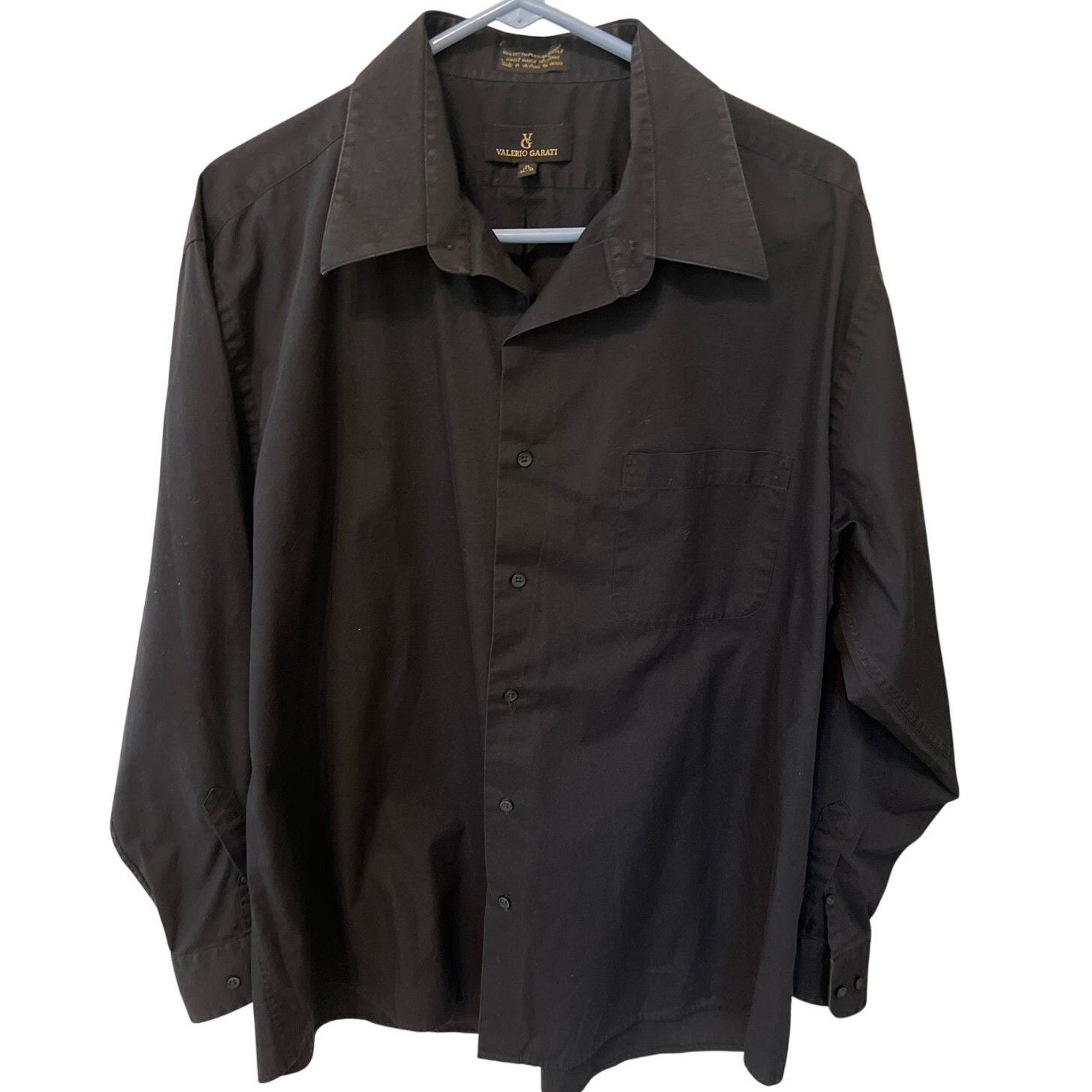Valerio Garati Black Men’s Button Down Shirt Dress Or Casual Euc Size Xl 17.5